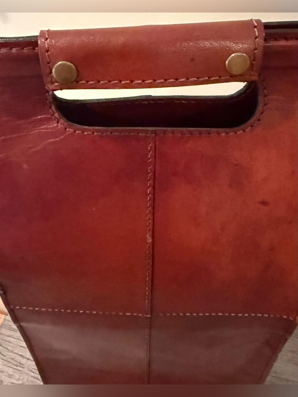 Vintage Genuine Leather 2 Bottle Wine Carrier Cognac Brown w/ Divider And Strap - Picture 9 of 16